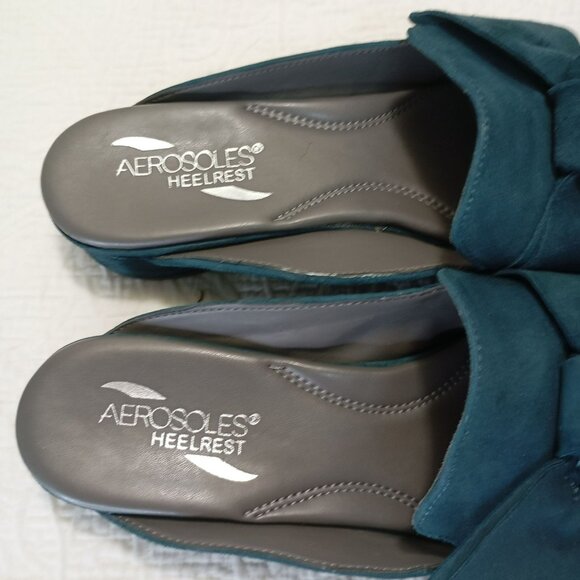 Aerosoles Heelrest Teal Suede Bow Slip-On Mules Size 9 Womens - Picture 6 of 9